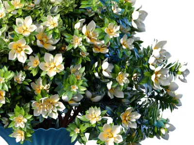 A bouquet flowers in  modern decorative ceramic Ribbed Blue vase 3D model