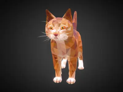 Cat Ginger  Animal Low Polygon Art Farm Animal Low-poly 3D model