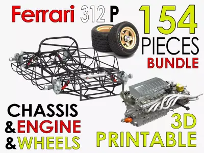 Ferrari 312 P Chassis Frame - Engine - Wheels Pack Bundle 3D Model Collection