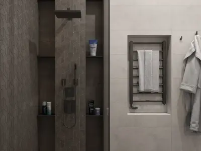 Grey bathroom interior scene 3D model