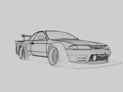 Nissan GT-R R32 with Liberty Walk Kaido Works LB85-02 Body Kit 3D model