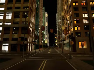 City Downtown Skyscraper Street - Night - Unreal - Lot 10 Low-poly 3D model