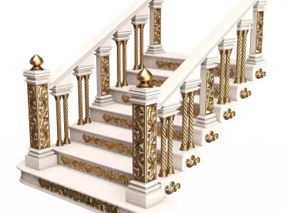 Carved Stair 04 White Low-poly 3D model