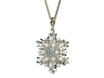 Pendant-159 snowflake necklace with pearls and diamonds 3D print model