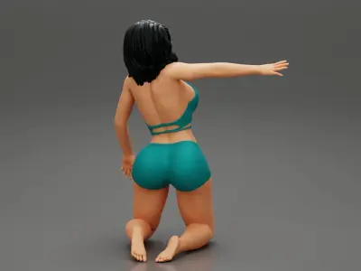 Woman In short and bra Sitting On Knees 3D print model