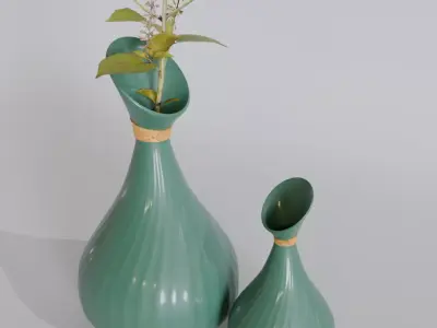 Golden Green Vase Set 02-Blender Procedural 3D Model 3D model