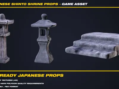 15 Japanese Shinto Shrine Props - VOL 01 - Game Asset  Low-poly 3D model