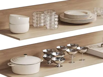 Kitchenware Decor Set On Shelves 3D model