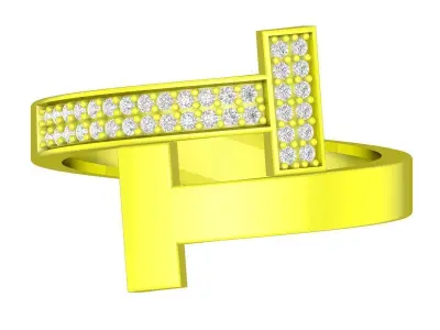 Modern Geometric T Shape Diamond Ring 3D Model 4388 3D print model