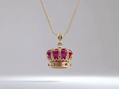 Royal Crown Elegance 18K Gold Pendant Necklace 3D print model
