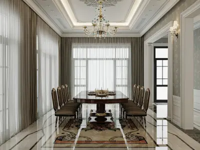Luxurious living room and dining room interior model 3D model