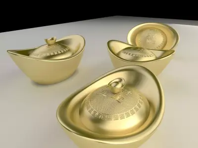 Chinese gold Ingot 3D model