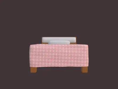 Single Bed with Pink Blanket High-Quality PBR 3D Model 3D model