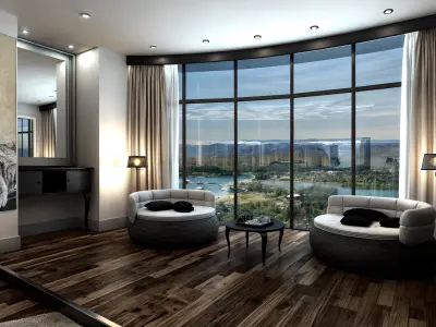 Modern Hotel Room Design Low-poly 3D model