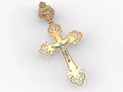 G0452 gold cross pendant with diamonds 3D print model