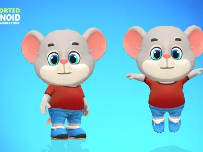 Mouse Rat Rodent Grey Animated Rigged Low-poly 3D model