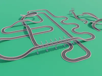 Racing Track Kit for Games - Game Asset Low-poly 3D model