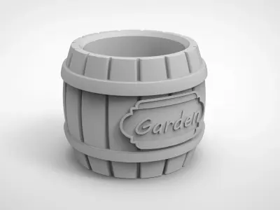 vintage oak barrel vase 3D print model
