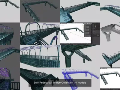 Scifi Pedestrian Bridge Collection 3D Model Pack