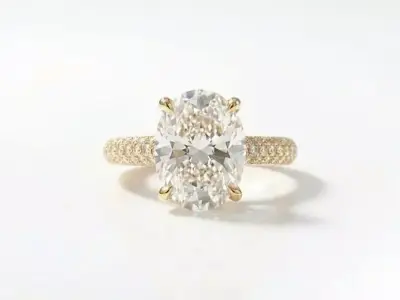 Oval Engagement Ring with Triple Row Pave and Hidden Halo 3D print model