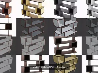 Modern Bookshelf Pack 3D Model Collection