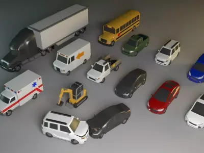 Low Poly Vehicle Set two cars that have been involved in coll... Low-poly 3D model