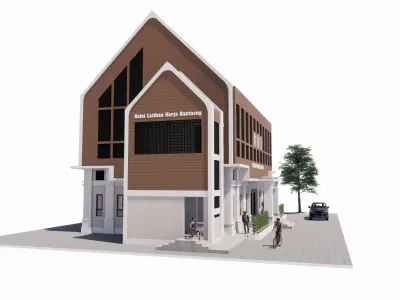 indoor badminton court Low-poly 3D model