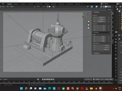 futurama low poly tower and future  car render in blender Low-poly 3D model
