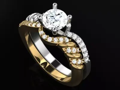 Twisted Ring with round diamond and perfect matching band 4883 3D print model