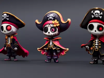 pirate halloween style skeleton man torch 3D model