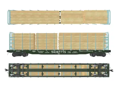  Transport Flat Car Load of Wood 3D model