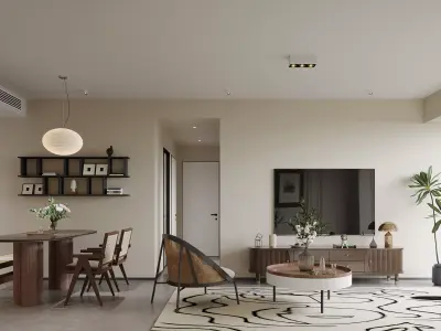 Modern living room dining room interior scenes 124 3D model