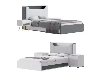 Gray Faux Leather Upholstered Bed 3D model