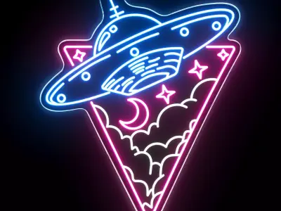 Flying UFO Neon Sign 3D model