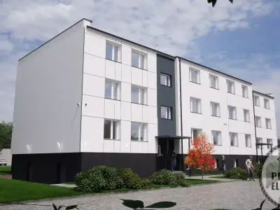 Two Segment Apartment Building 3D Model with Decorative Facade 3D model