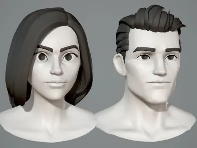 Male and female cartoon characters base mesh 3D model