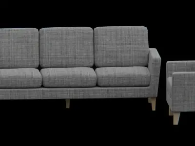 Furniture-set sofa and chair Low-poly 3D model
