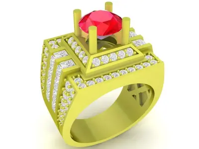 Luxury Square Gemstone Men Ring with Diamond Accents 3D Mod 3988 3D print model