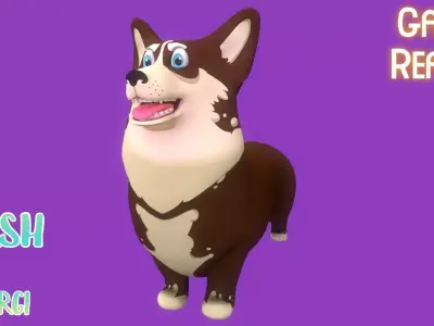 Stylized Brown Welsh Corgy for Games and Animation  Low-poly 3D model