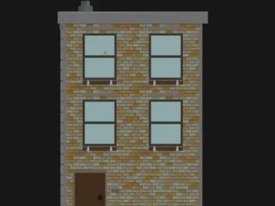 Stylized Low Poly Brick Apartment  Compact Urban Building Low-poly 3D model