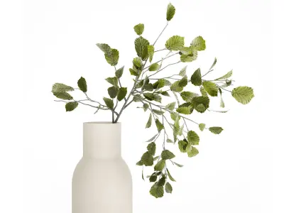 Green Floral Bouquet Of Branches With Leaves Vase 545 3D model