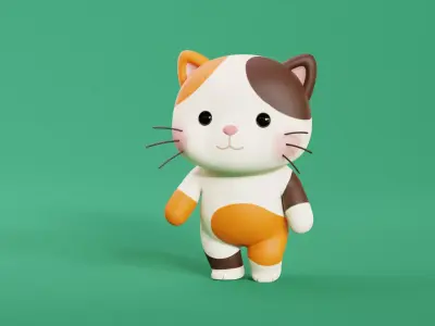 Cartoon Cat Chibi Kawaii Character Rigged Animated  Low-poly 3D model