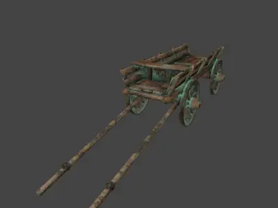 Wooden Cart Low-poly 3D model