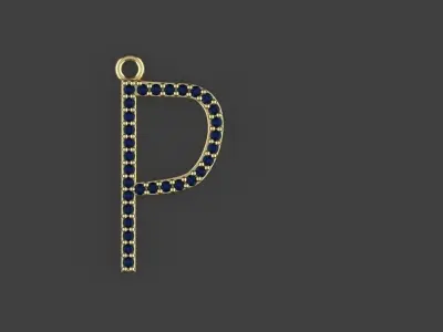 Diamond Letter P Pendant Gold Silver Platinum Luxury Jewelry 3D print model