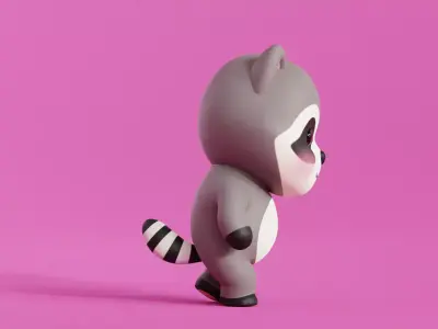 Cartoon Raccoon Chibi Kawaii Character Rigged Animated  Low-poly 3D model