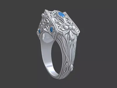 Large geometric Ornamental Ring with Gemstones 3D print model