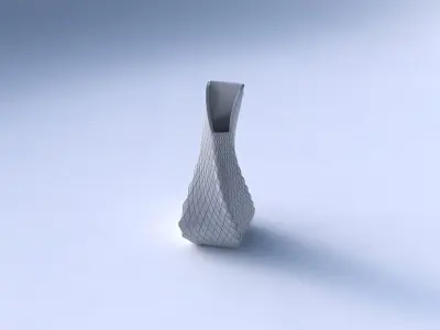 Vase twisted top bent quadratic 2 with diagonal grid plates 3D print model