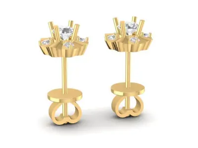 Floral round diamond earrings jewelry 3d model for women 1372 3D print model