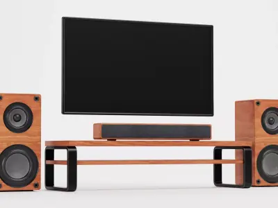 TV Unit with Flat Screen and Sound System V1 - Home Cinema Low-poly 3D model