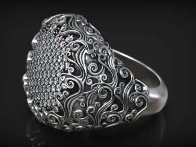 Japanese Style Ocean Wave Pattern Diamond Ring 3D print model